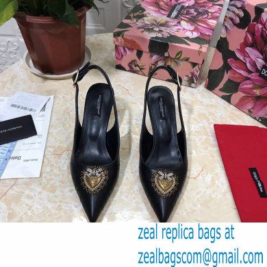 Dolce  &  Gabbana Heel 6.5cm Quilted Leather Devotion Slingbacks Black 2021